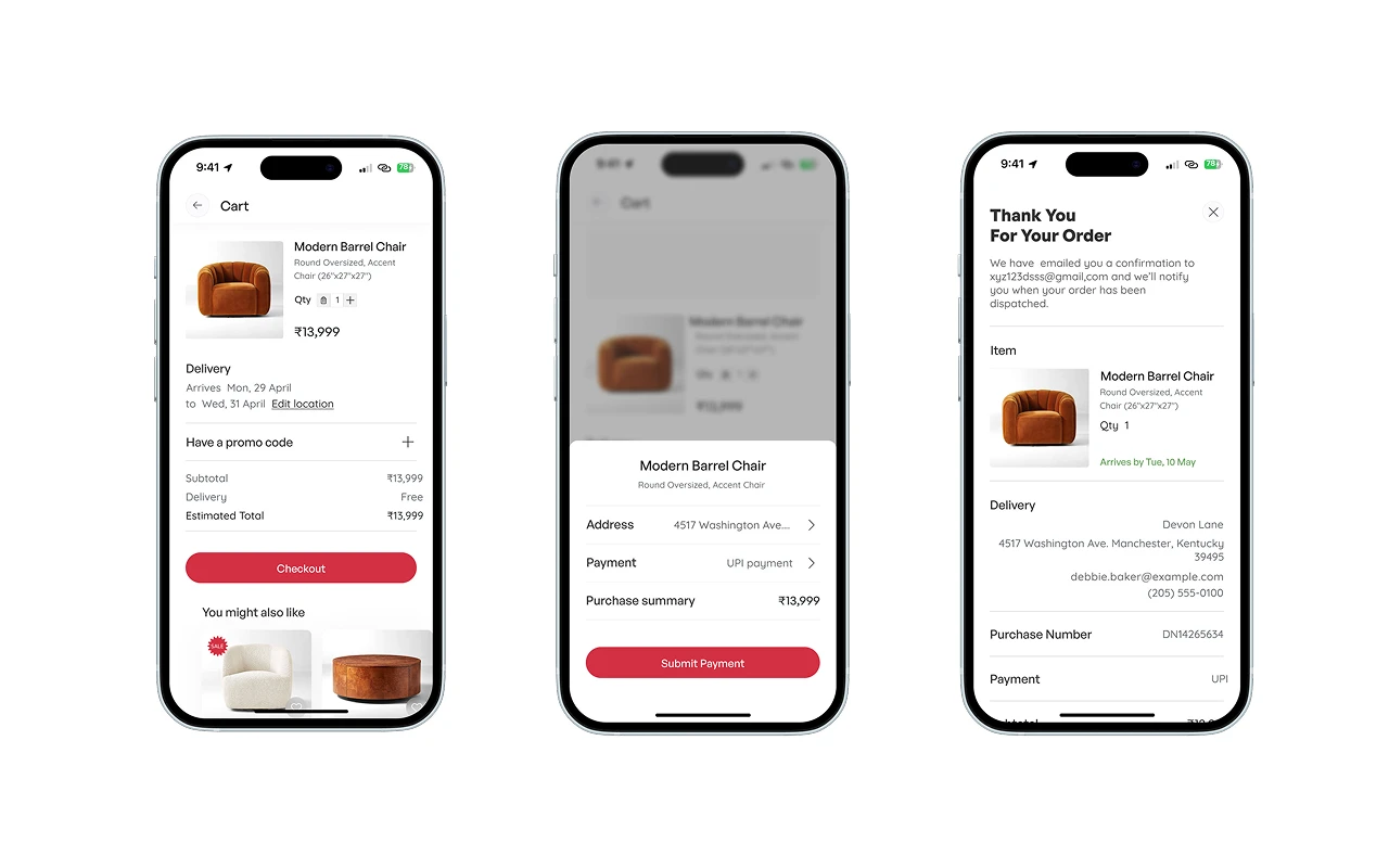 Checkout · cart to order confirmation